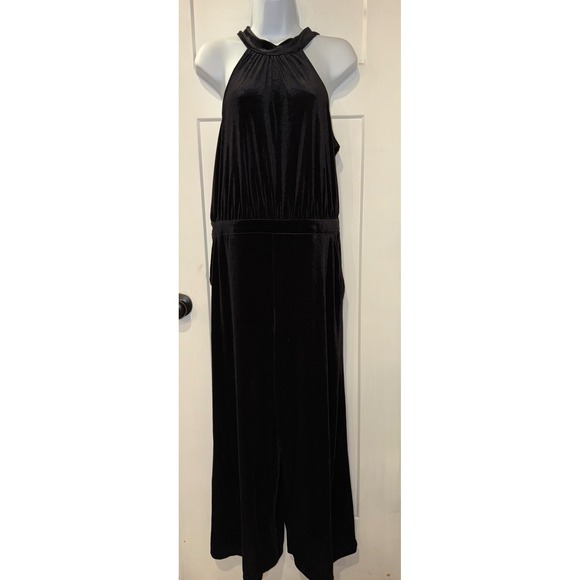 Black Velvet Halter Neck Wide Leg Jumpsuit Women's A New Day brand - Picture 3 of 11